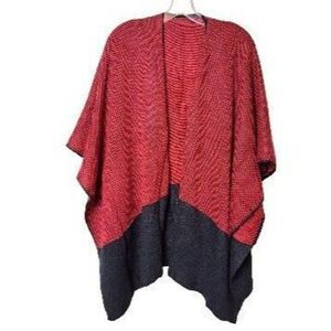 Kollie More Poncho Shawl Wrap Colorblock Autumn Open Front One-Size Red Black